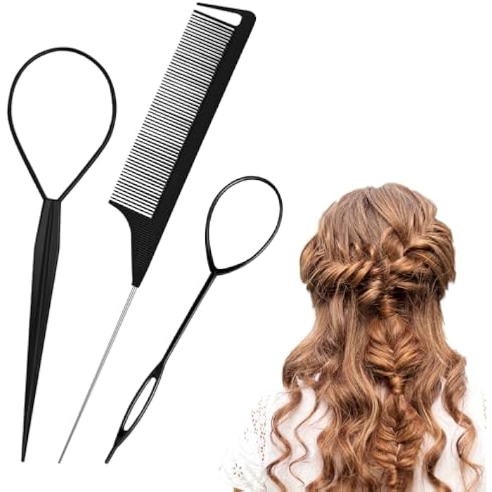 Wosyoodo Topsy Tail Hair Tool, Looping with Rat Comb, Tail French Braid Loop Tool, Fast Hair Styling Accessories, Braiding Tool for Making Style - Image 1